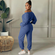 Sexy Solid Drawstring Long Sleeve 2 Piece Pants Set HM-6528