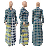 Plus Size Striped Full Sleeve Buttons Long Shirt Dress GLF-10032