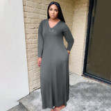 Plus Size Solid Long Sleeve Loose Maxi Dress QSF-51041