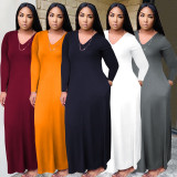 Plus Size Solid Long Sleeve Loose Maxi Dress QSF-51041