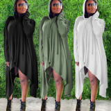 Casual Loose Hooded Irregular Midi Dress QSF-51032