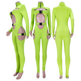 Sexy Solid Buckle Hollow Out Long Sleeve Jumpsuit MDF-5258