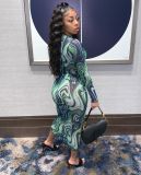 Sexy Mesh Print Long Sleeve Maxi Dress WSM-5277