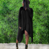 Casual Loose Hooded Irregular Midi Dress QSF-51032