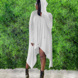 Casual Loose Hooded Irregular Midi Dress QSF-51032