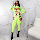 Sexy Solid Buckle Hollow Out Long Sleeve Jumpsuit MDF-5258