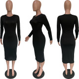 Solid Long Sleeve Bodycon Midi Dress BGN-196