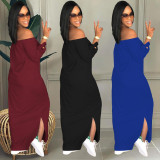 Letter Print Tie-Knotted Sleeve Split Maxi Dress BGN-199