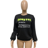 Letter Print O Neck Full Sleeve Sweatshirt Top LM-8279