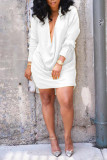 Plus Size Solid Deep V Neck Long Sleeve Mini Dress MK-3062