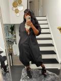 Black Buttons Half Sleeve Loose One Piece Jumpsuit HMS-5506