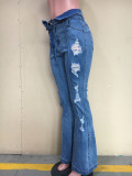 Denim Ripped Mid-Waist Sashes Flared Jeans ORY-5175-1