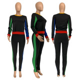 Contrast Color Long Sleeve Two Piece Pants Set GLF-10038