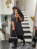 Black Buttons Half Sleeve Loose One Piece Jumpsuit HMS-5506