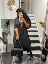 Black Buttons Half Sleeve Loose One Piece Jumpsuit HMS-5506