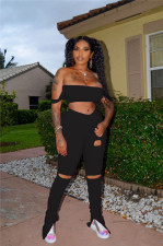 Sexy Solid Vest Top Split Hole Stacked Pants 2 Piece Sets LM-8283
