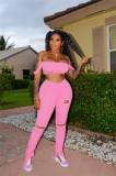 Sexy Solid Vest Top Split Hole Stacked Pants 2 Piece Sets LM-8283