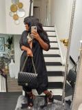 Black Buttons Half Sleeve Loose One Piece Jumpsuit HMS-5506