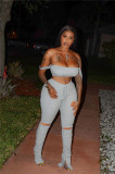 Sexy Solid Vest Top Split Hole Stacked Pants 2 Piece Sets LM-8283