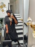 Black Buttons Half Sleeve Loose One Piece Jumpsuit HMS-5506