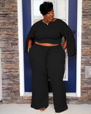 Plus Size Fat MM Solid Split Sleeve Two Piece Pants Set YS-8824