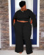 Plus Size Fat MM Solid Split Sleeve Two Piece Pants Set YS-8824