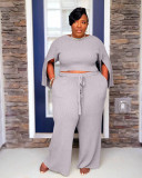 Plus Size Fat MM Solid Split Sleeve Two Piece Pants Set YS-8824