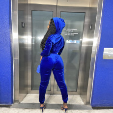 Casual Velvet Zipper Long Sleeve 2 Piece Pants Set SH-390206