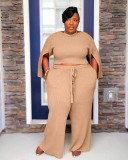 Plus Size Fat MM Solid Split Sleeve Two Piece Pants Set YS-8824