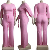 Plus Size Fat MM Solid Split Sleeve Two Piece Pants Set YS-8824