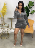 Solid Zipper Hoodie And Mini Skirt Two Piece Sets WSM-5278