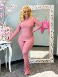 Solid Long Sleeve Turtleneck Stacked Pants 2 Piece Sets XYF-9116