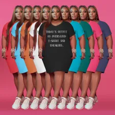 Plus Size Letter Print Short Sleeve T Shirt Dress OYF-WAF-77268