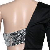 Sexy Sequin Patchwork One Shoulder Romper SH-390209