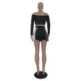 Sexy Off Shoulder Long Sleeve Pleated Mini Skirt 2 Piece Sets TR-1175