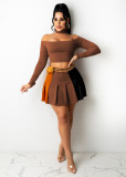 Sexy Off Shoulder Long Sleeve Pleated Mini Skirt 2 Piece Sets TR-1175