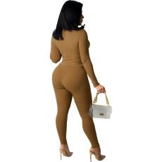 Solid Long Sleeve Lace-Up Two Piece Pants Set ZNF-9108