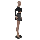Sexy Off Shoulder Long Sleeve Pleated Mini Skirt 2 Piece Sets TR-1175
