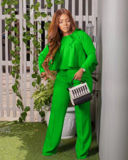 Plus Size Solid Long Sleeve Irregular Top And Pants 2 Piece Sets OD-8454