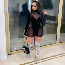 Sexy Patchwork See Though Club Romper SH-390029