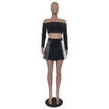 Sexy Off Shoulder Long Sleeve Pleated Mini Skirt 2 Piece Sets TR-1175