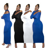 Solid Hollow Out Long Sleeve Maxi Dress YIBF-6111