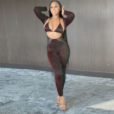Sexy Mesh Patchwork Club Jumpsuit With Bra SH-390025