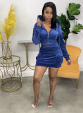 Solid Zipper Hoodie And Mini Skirt Two Piece Sets WSM-5278