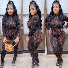 Cobweb Print Long Sleeve 2 Piece Pants Set SH-390024