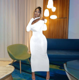 Solid Hollow Out Long Sleeve Maxi Dress YIBF-6111
