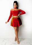 Sexy Off Shoulder Long Sleeve Pleated Mini Skirt 2 Piece Sets TR-1175