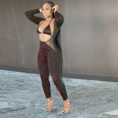 Sexy Mesh Patchwork Club Jumpsuit With Bra SH-390025