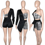 Sexy Sequin Patchwork One Shoulder Romper SH-390209