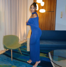 Solid Hollow Out Long Sleeve Maxi Dress YIBF-6111